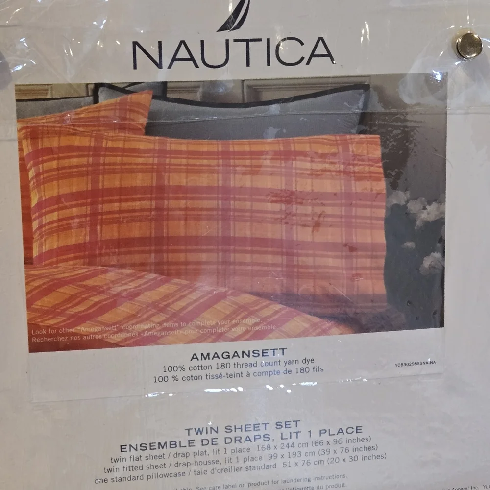 Nautica Twin Sheet Set – Amagansett Plaid | 100% Cotton, NWOT